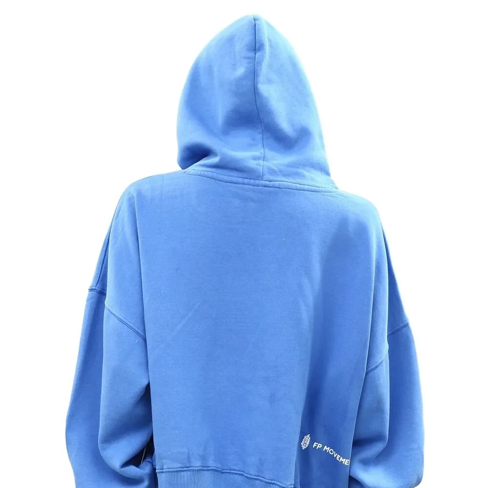 Free People FP Movement Undefeated Hoodie Cropped Top Sweatshirt Blue L 286335